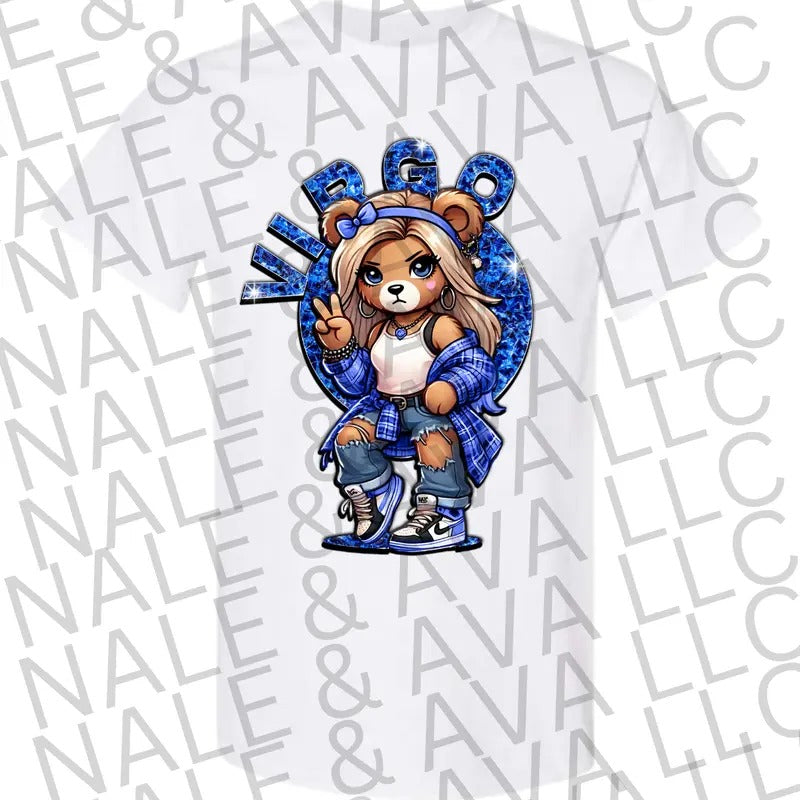 Virgo Girl Zodiac Bear Graphic T Shirt for Women