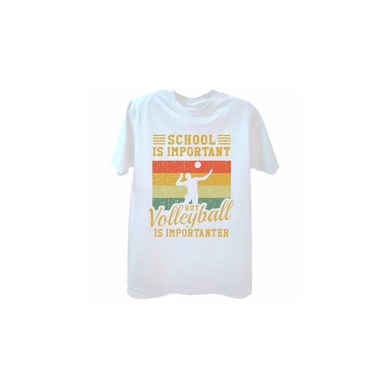 Volleyball Is Importanter" Men's Cotton T-Shirt - Casual Crew Neck, Short Sleeve, Geometric Print | Machine Washable made in usa