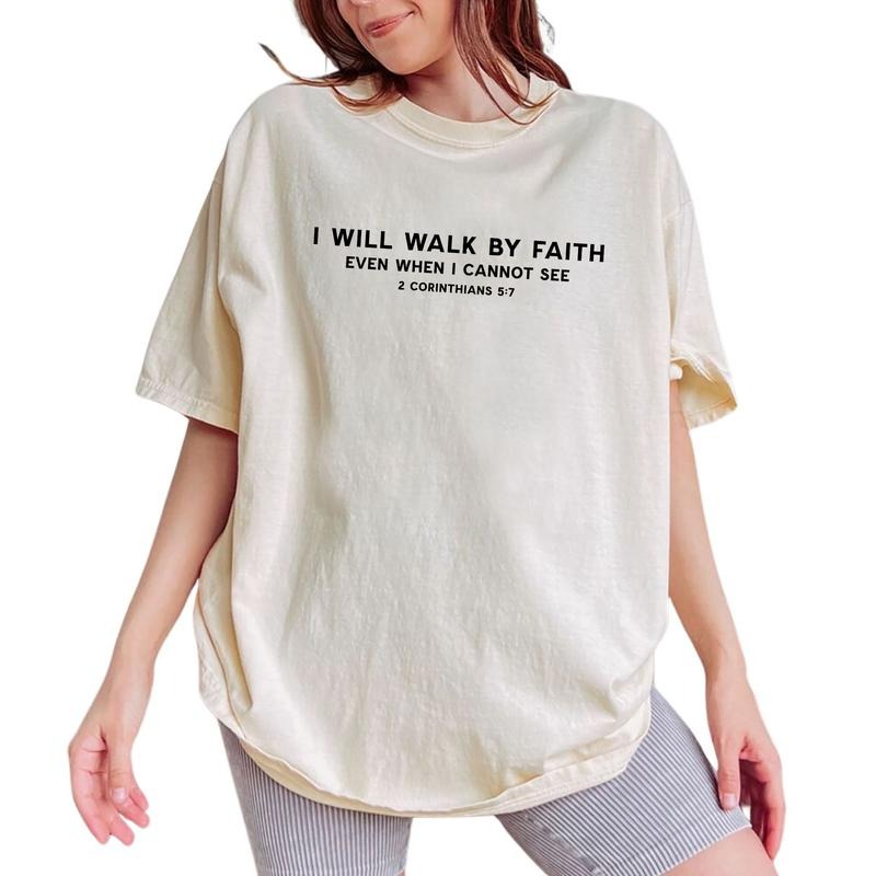 Walk By Faith Tee, Christian Graphic Tee Women, 2 Corinthians Printed Women Tops, Christian Clothing Unisex Shirt, Religious Comfy Oversized Graphic Tee, Gift For Christians, Tops For Women, Womenswear Cotton Fabric Comfort Chic Style