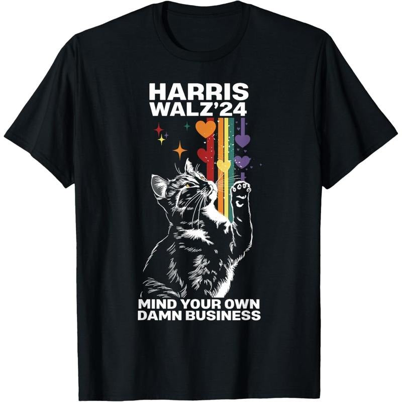 Walz Mind Your Own Damn Business Harris Waltz Cat Lady T-Shirt made in usa