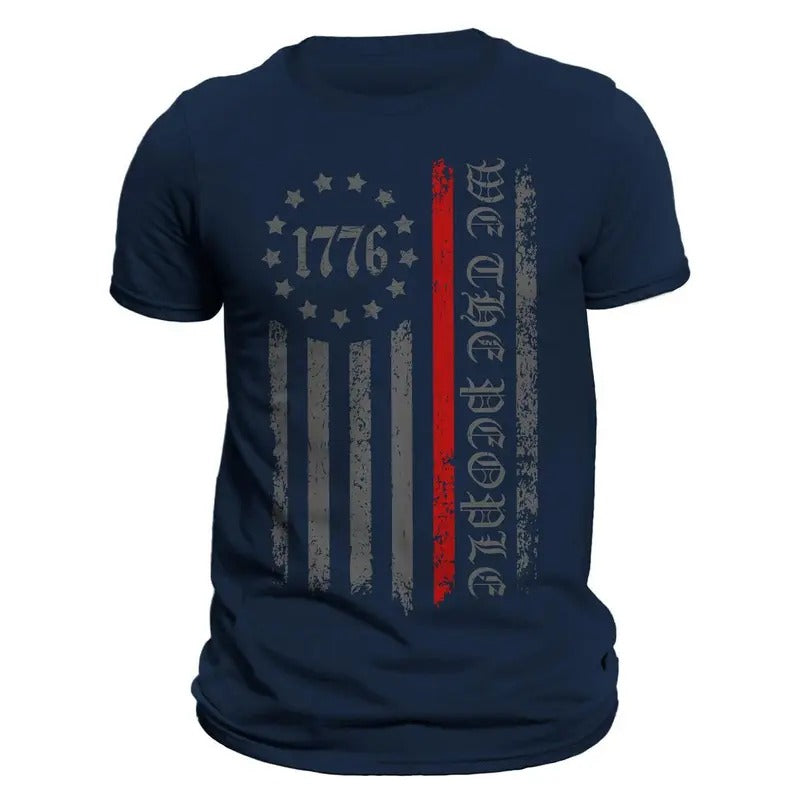 We The People 1776 Thin Red Line Vertical Flag Firefighter Men's T-Shirt Casual Classic