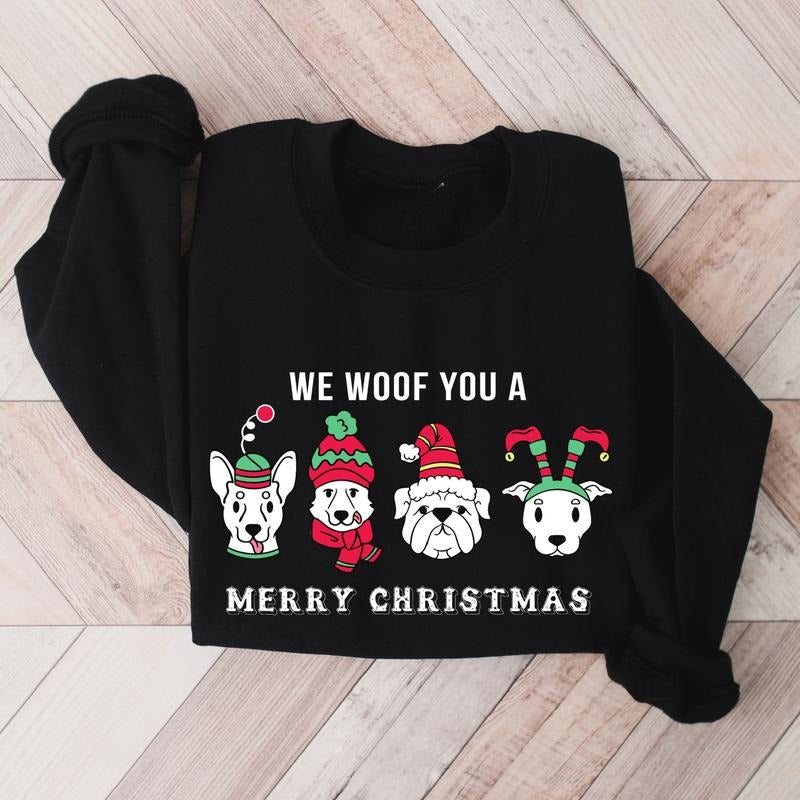 We Woof You A Merry Christmas Sweatshirt, Christmas Dog Hoodie, Pet Owner Gift Sweater, Unisex Dog Lover Hoodie, Funny Puppies Long Sleeve.