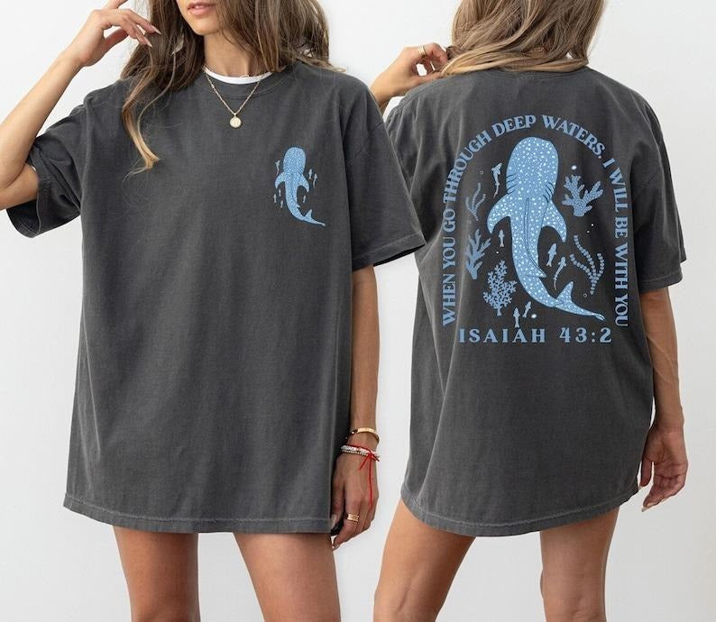 Whale Shark Tshirt -Christian Ocean Bible Verse Christianity Jesus Graphic Tee, Christian Merch Faith Based Beachy Trendy Shirt For Men For Women, Vacation Outfits