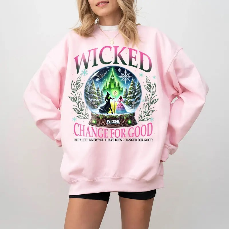 Wicked Change For Good Glitter Sweatshirt, Wizard of Oz Movie Fan Shirt, Witch Pink And Green Tee, Gift For Woman and Man Unisex Shirt