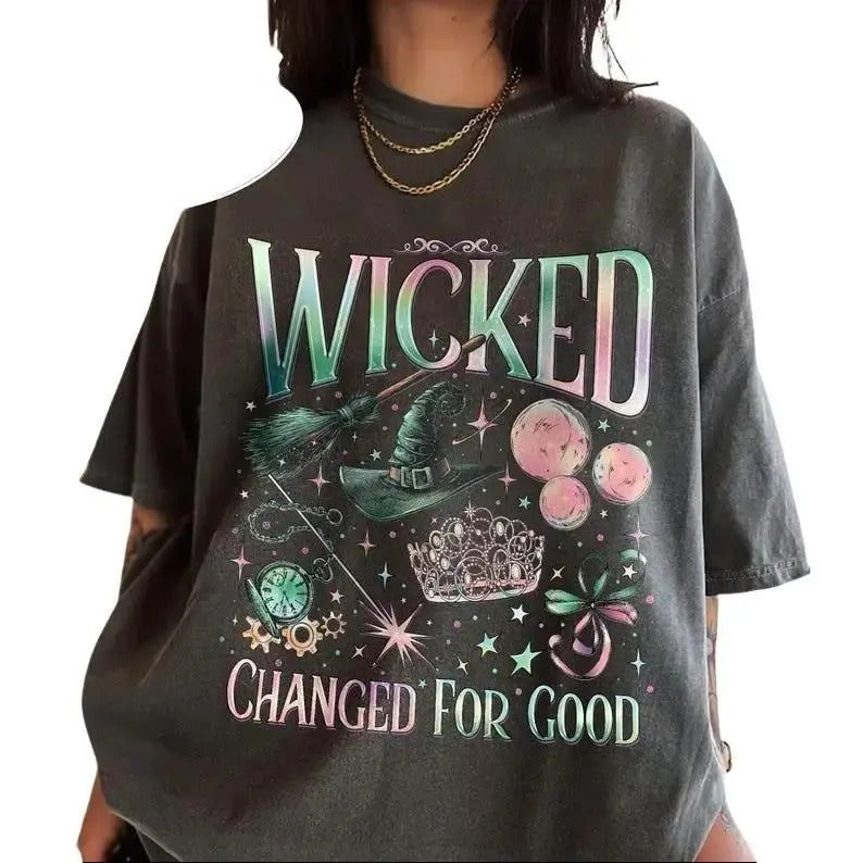 Wicked Change For Good Shirt, Defy Gravity Broomstick Magic Wand, Wizard Movie Fan Shirt, Wicked Musical Fan Gift Cotton Fit Top Womenswear