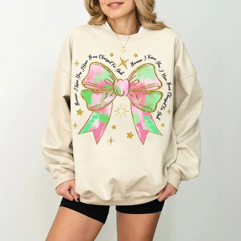 Wicked Glitter Colorful Coquette Bow Sweatshirt, Wicked Defy Gravity Sweatshirt, Wizard of Oz Movie Fan Tee, Witch Pink And Green