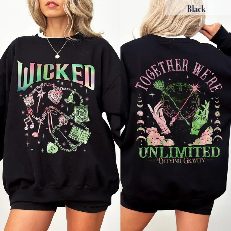 Wicked Movie 2Sided Sweatshirt, Wizard of Oz Fan Gift, Witch Pink and Green Shirt, Pop Culture Graphic Wicked Musical Shirt, A New Musical