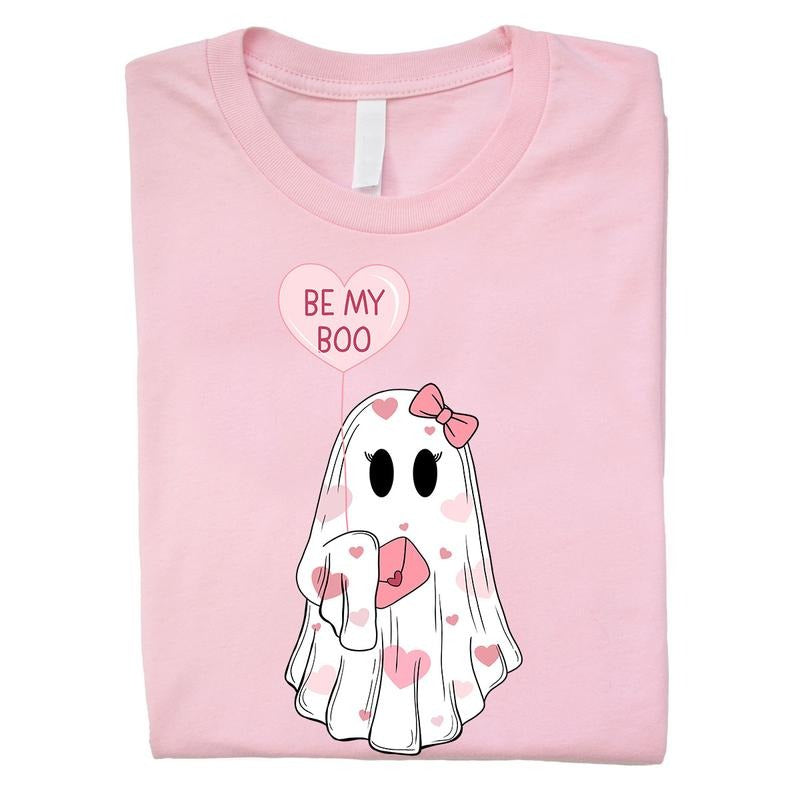 Will You Be My Boo Shirt, Ghost Valentine T-shirt, Valentine's Day Gift For Her, Funny Valentine Shirt For Girlfriend, Cute Ghost Gift For Wife, Valentine Pink Shirt, Women Top Cotton Fabric Womenswear
