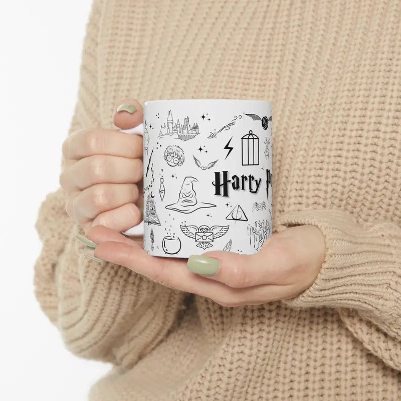 Wizard Mug, Potte|rhead Gift, HP Mug, Hot Coffee Cup, Wizard School Mug, Wizard Book Cup, Christmas gift, Birthday gift Ceramic Drinkware