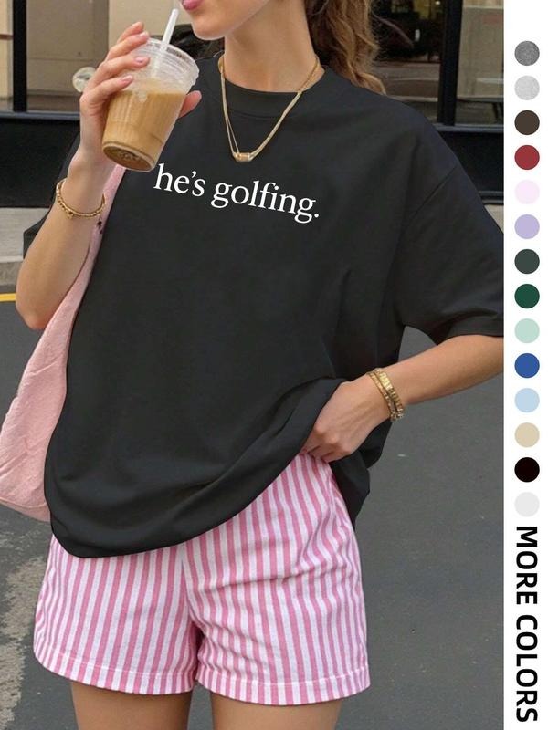 Women's "his Is My Golfing Shirt" Round Neck Graphic Tee, Vintage Trendy Casual Short Sleeve T-shirt for Daily Wear, Ladies Summer, Top