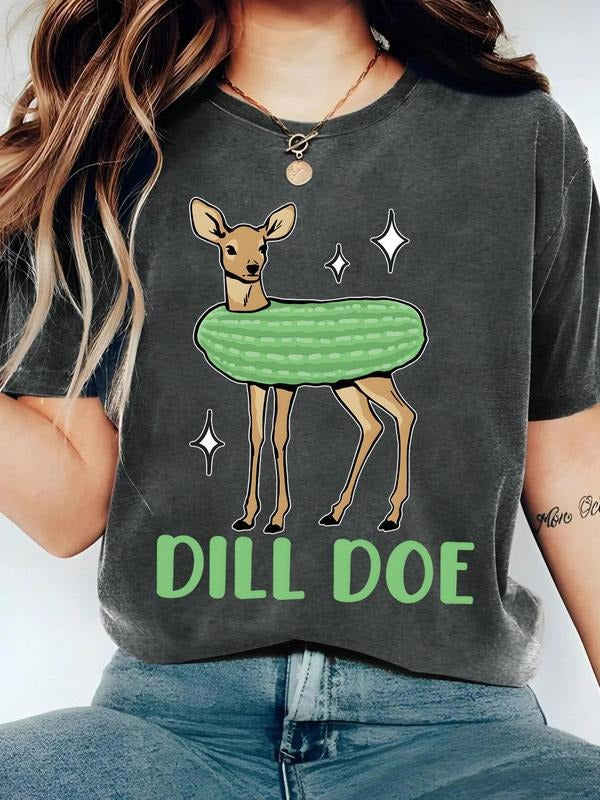 Women's Animal Print Round Neck Graphic Tee, Vintage Trendy Casual Short Sleeve T-shirt for Daily Wear, Ladies Spring & Fall Clothes