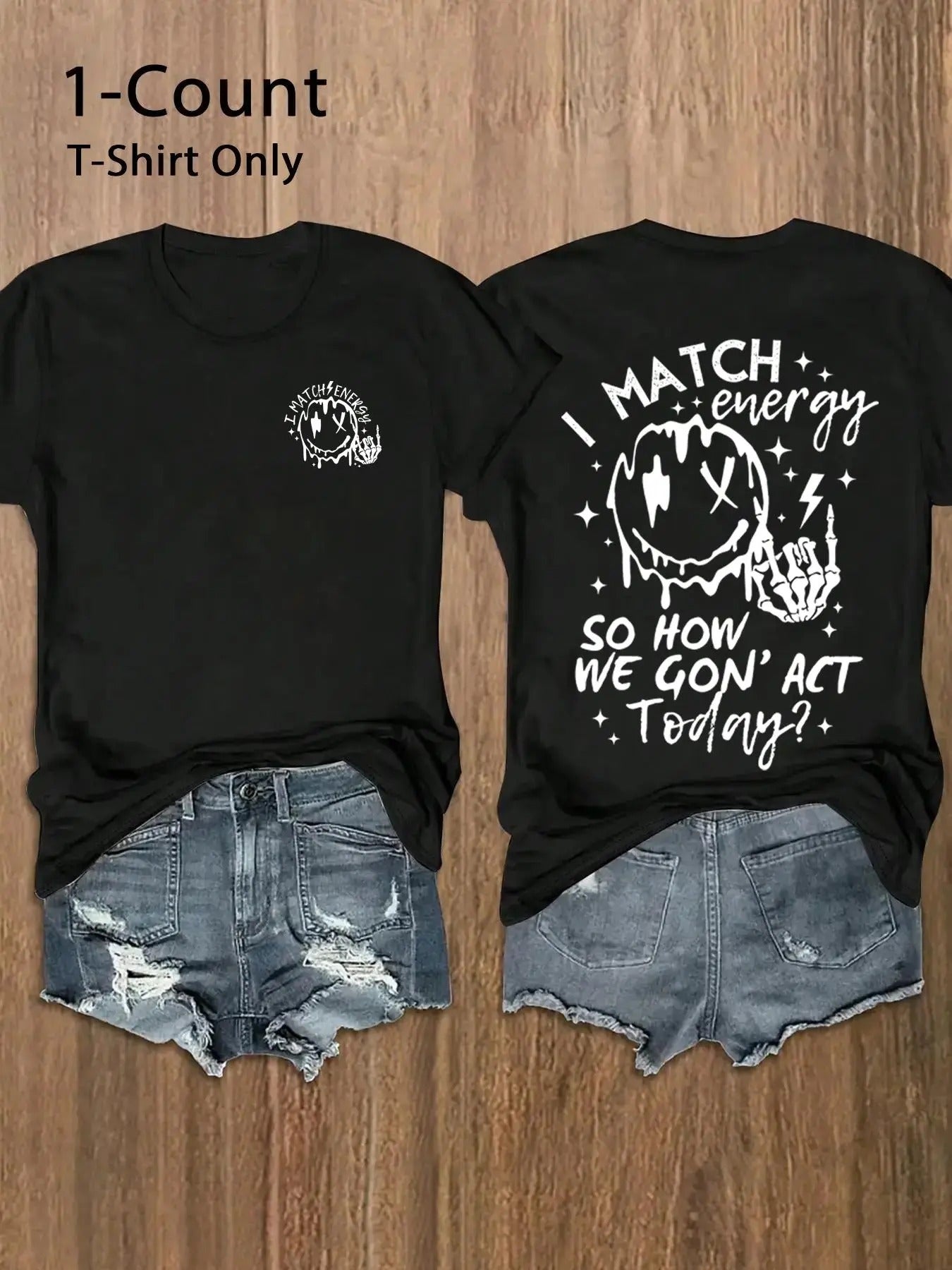 Women's Cartoon Face & Letter Print Round Neck Tee, Trendy Casual Short Sleeve T-Shirt for Daily Wear, Ladies Summer Outfit