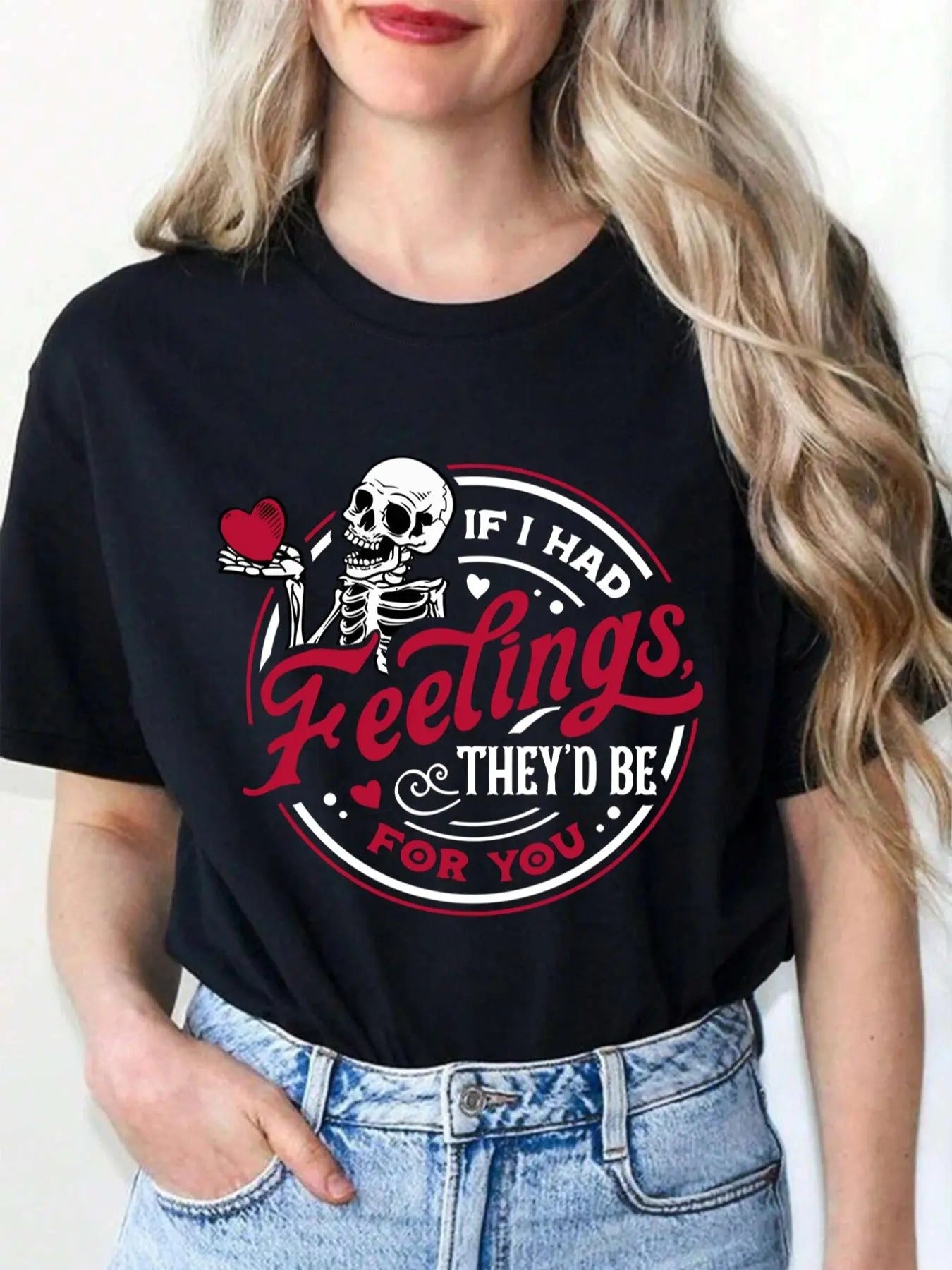 Women's Cartoon Skeleton Print Round Neck Graphic Tee, Vintage Trendy Casual Short Sleeve T-shirt for Daily Wear, Ladies Summer Clothes