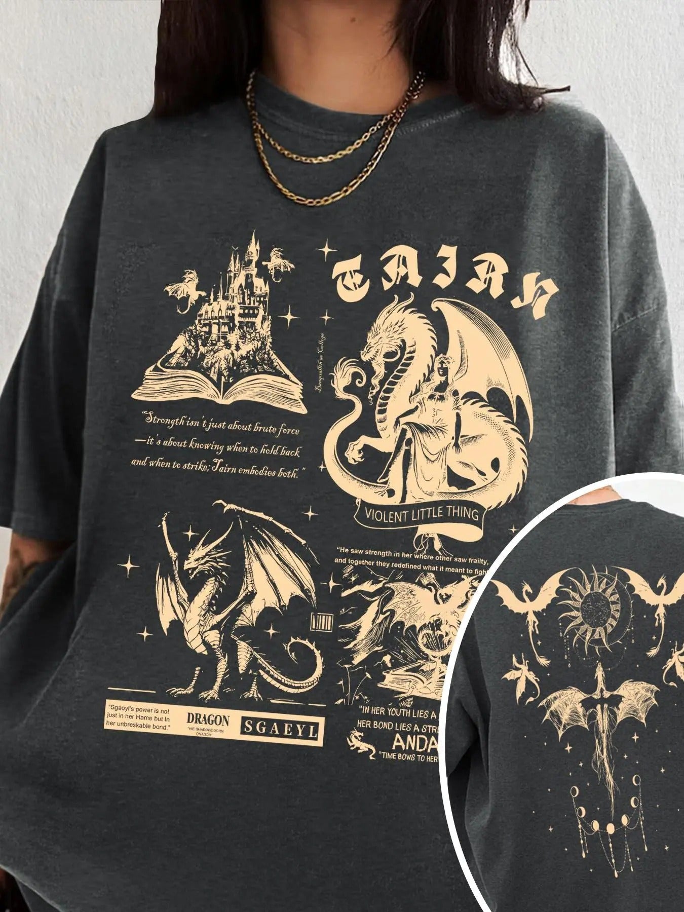 Women's Dragon & Letter Print Round Neck Graphic Tee, Vintage Trendy Casual Graphic Short Sleeve T-shirt for Daily Wear, Ladies Summer Tops