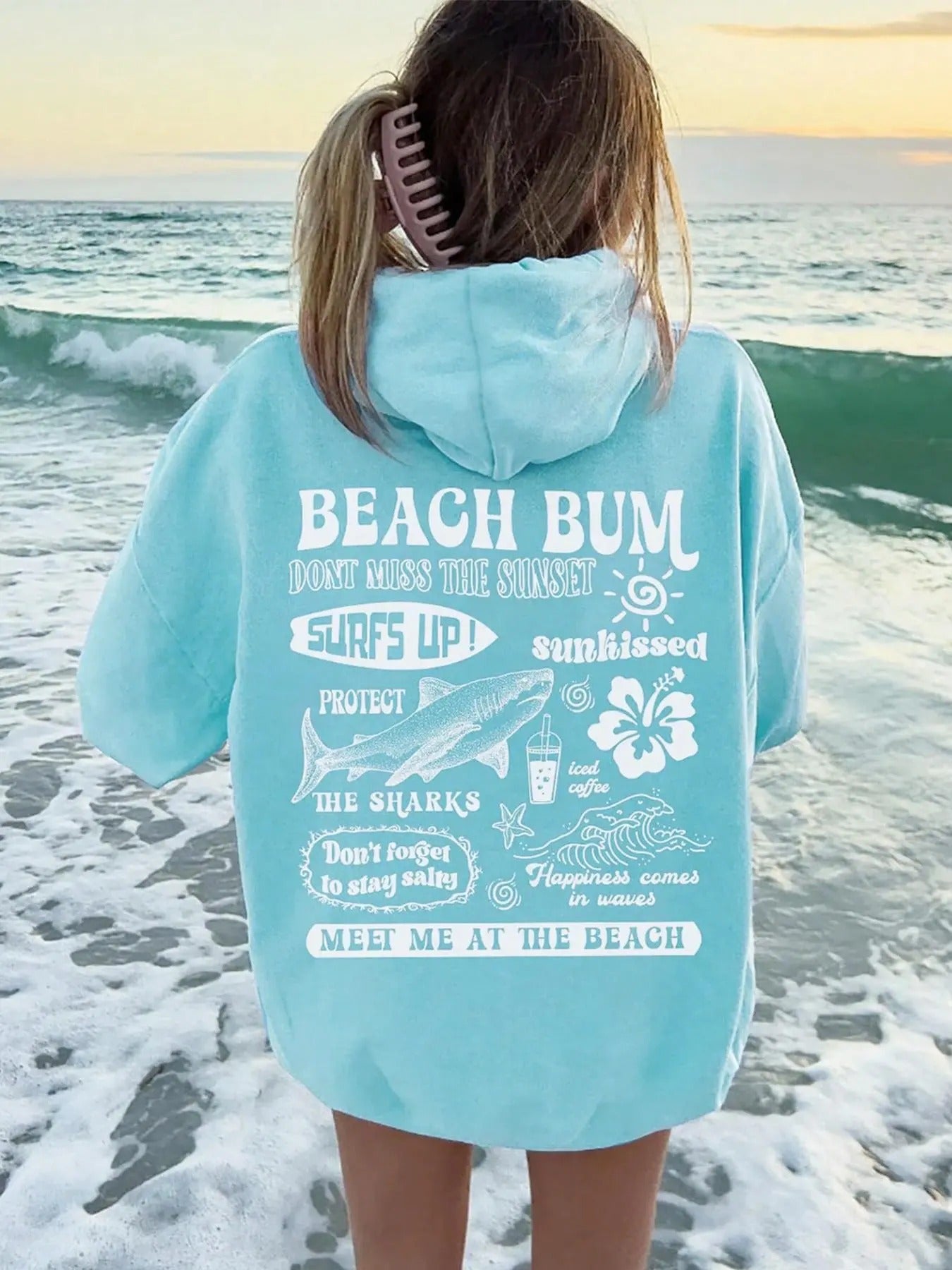 Women's Floral & Shark Print Drop Shoulder Thermal Lined Hoodie, Fashion Casual Letter Graphic Drawstring Pocket Hooded Sweatshirt for Daily Holiday Outdoor Wear, Ladies Clothes for Spring & Fall