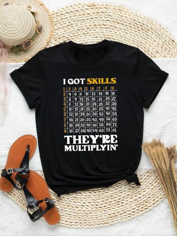 Women's Letter Print Round Neck Graphic Tee, Vintage Trendy Casual Short Sleeve T-shirt for Daily Wear, Ladies All Seasons Outfitstyle{n002}4