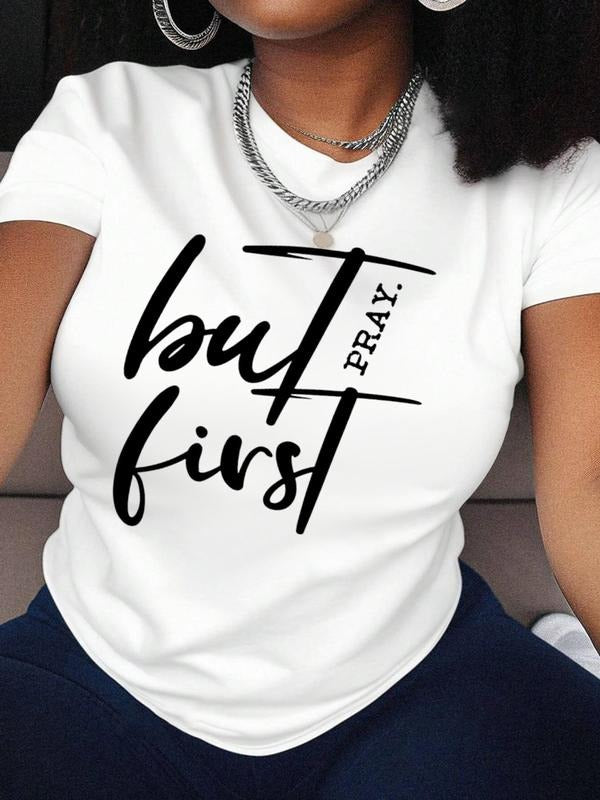 Women's Letter Print Round Neck Tee, Fashion Casual Crew Neck T-Shirt for Daily Holiday Vacation Outdoor Wear, Ladies Clothes for All Seasonsstyle{n002}4