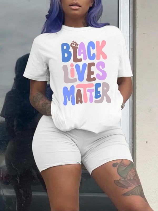 Women's Letter Print Round Neck Tee, Trendy Casual Short Sleeve Crew Neck T-shirt for Daily Wear, Ladies Tops for All Seasons