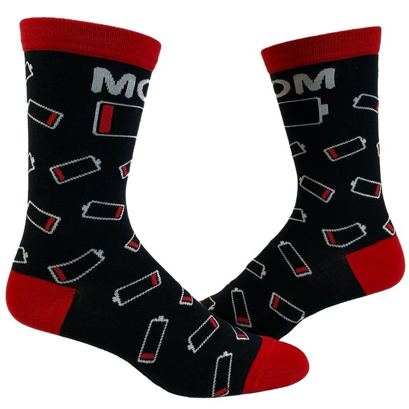 Women's Mom Battery Empty Socks Funny Technology Mobile Phone Parenting Graphic Novelty Footwear Funny Graphic Socks Comfortable Fitted Spandex Cotton