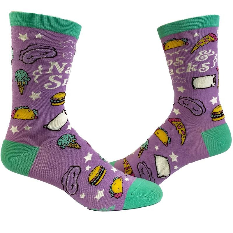Women's Naps And Snacks Socks Funny Tacos Pizza Sleep Lazy Graphic Novelty Footwear Funny Graphic Socks Comfortable Fitted Spandex Cotton