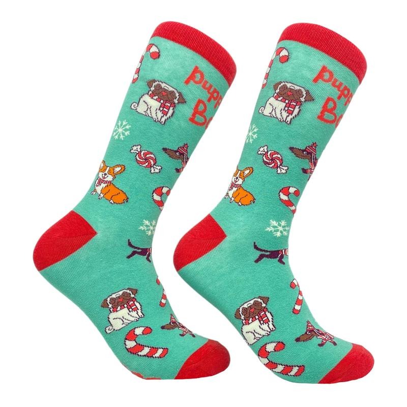 Women's Puppermint Bark Socks Funny Pet Dog Puppy Animal Lover Christmas Candy Footwear Funny Graphic Socks Comfortable Fitted Spandex Cotton