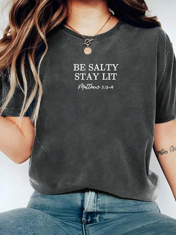 Women's Sassy Stay Salty Round Neck Graphic Tee, Fashion Casual Crew Neck T-shirt for Daily Holiday Vacation Outdoor Wear, Ladies Clothes for Summer