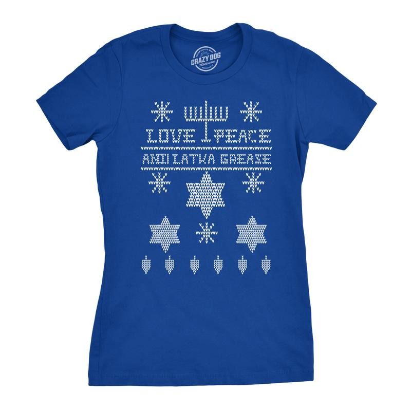 Women's Ugly Hanukkah Sweater T Shirt Sweater Shirt Jewish Holiday Tee for Women Funny Womens T Shirts Cute Slimming Top Comfortable Soft Womenswear Christmas Tops for Women Funny Ugly Sweater Top Royal