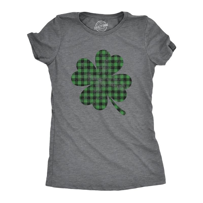 Womens Buffalo Plaid Shamrock T Shirt Funny Saint Patricks Day Lucky Irish Tee Funny Womens T Shirts Cute Slimming Tees with Plus Sizes Saint Patrick's Day T Shirt for Women Funny Beer T Shirt Women's Dark Grey