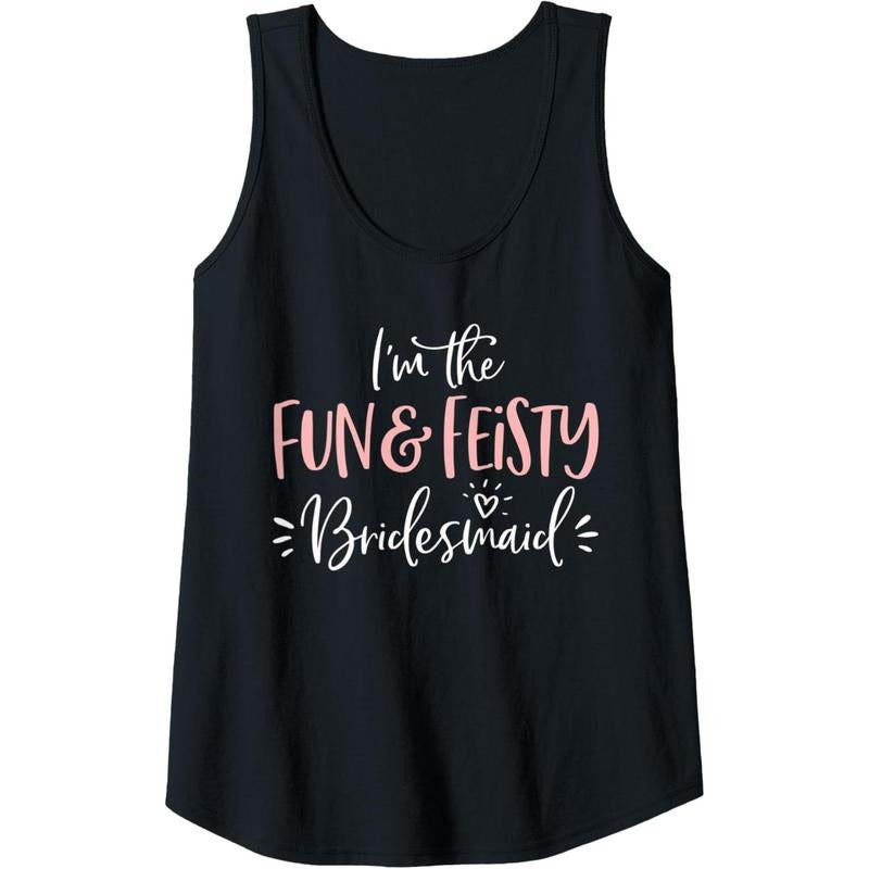 Womens Fun & Feisty Bridesmaid Group Funny Matching Bachelorette Tank Top MADE IN USA