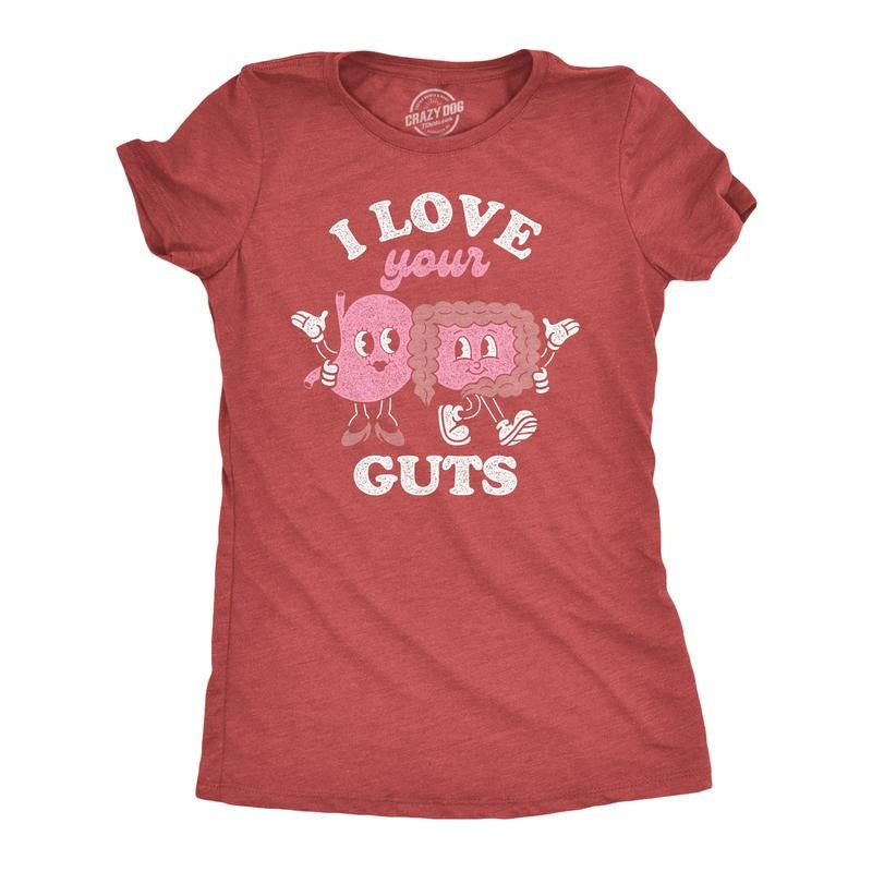 Womens Funny T Shirts I Love Your Guts Valentines Day Graphic Tee For Ladies Funny Womens T Shirts Cute Slimming Top Comfortable Soft Womenswear Love Tops for Women Funny Sarcastic Top Women's Novelty Red - I
