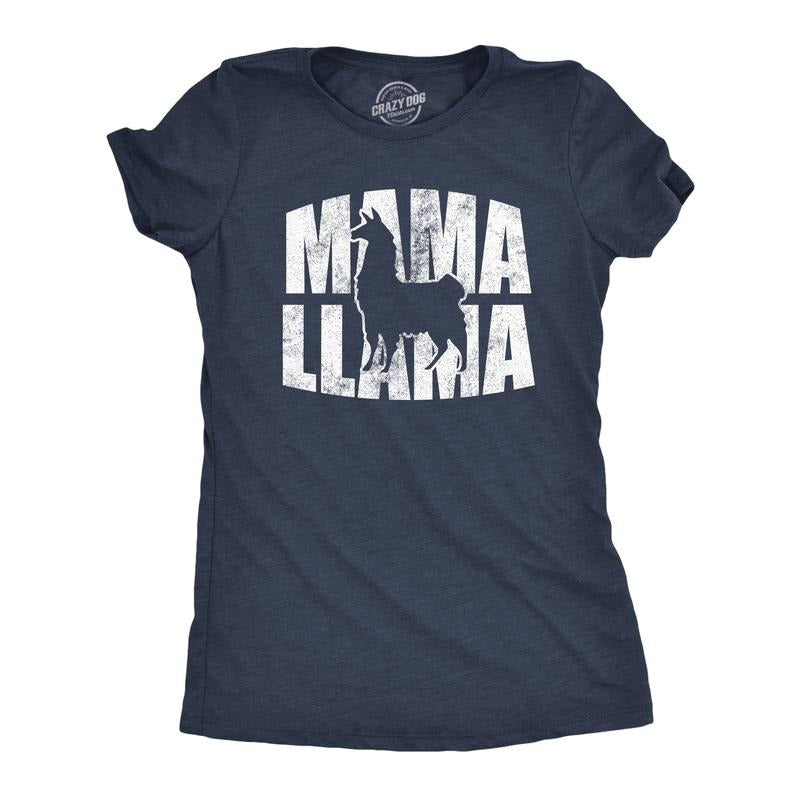 Womens Funny T Shirts Mama Llama Cute Mothers Day Gift Tee For Moms Funny Womens T Shirts Cute Slimming Top Comfortable Soft Womenswear Mother's Day Tops for Women Funny Animal Top Women's Novelty Navy -