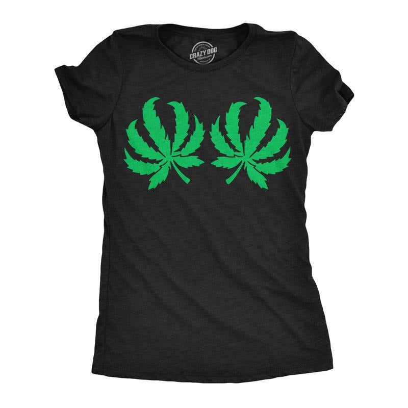 Womens Funny T Shirts Pot Leaf Boobs Sarcastic 420 Graphic Tee For Ladies Funny Womens T Shirts Cute Slimming Tees with Plus Sizes 420 T Shirt for Women Funny Sarcastic T Shirt Women's Novelty T Black -