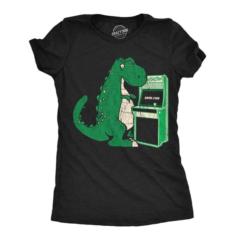 Womens Game Over T Red Funny T Shirt Retro Video Game Tee for Ladies Funny Womens T Shirts Cute Slimming Top Comfortable Soft Womenswear Dinosaur Tops for Women Funny Gamer Top Women's Novelty Tees Black -