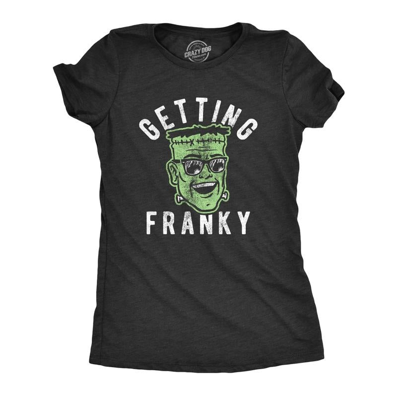 Womens Getting Franky T Shirt Funny Halloween Party Frankenstein Graphic Tee For Guys Funny Womens T Shirts Cute Slimming Top Comfortable Soft Womenswear Halloween Tops for Women Funny Sarcastic Top Black