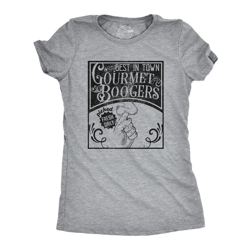 Womens Gourmet Boogers T Shirt Funny Nose Picking Joke Tee For Ladies Funny Womens T Shirts Cute Slimming Top Comfortable Soft Womenswear Funny Sarcastic T Shirt Women's Novelty T Shirts Light Grey