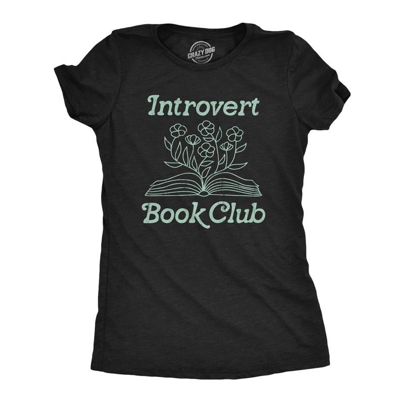 Womens Introvert Book Club T Shirt Funny Cute Book Worm Reading Lovers Tee for Ladies Funny Womens T Shirts Cute Vintage Fashion Black -
