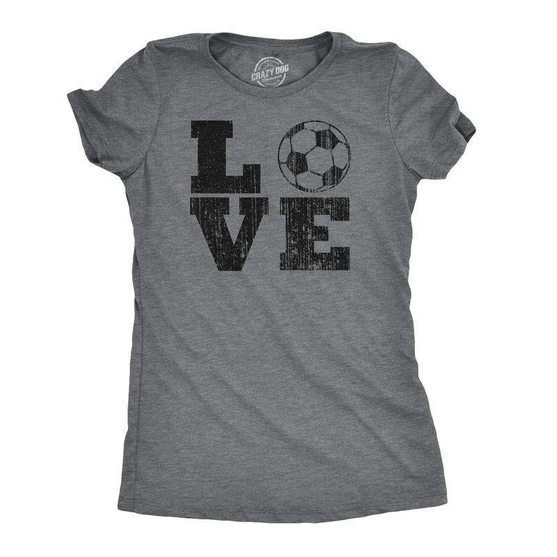 Womens Love Soccer T shirt Cute Gift for Mom Funny Vintage Graphic Cool Ladies Funny Womens T Shirts Cute Slimming Top Comfortable Soft Womenswear Funny Soccer Top Women's Novelty Tees Dark Grey