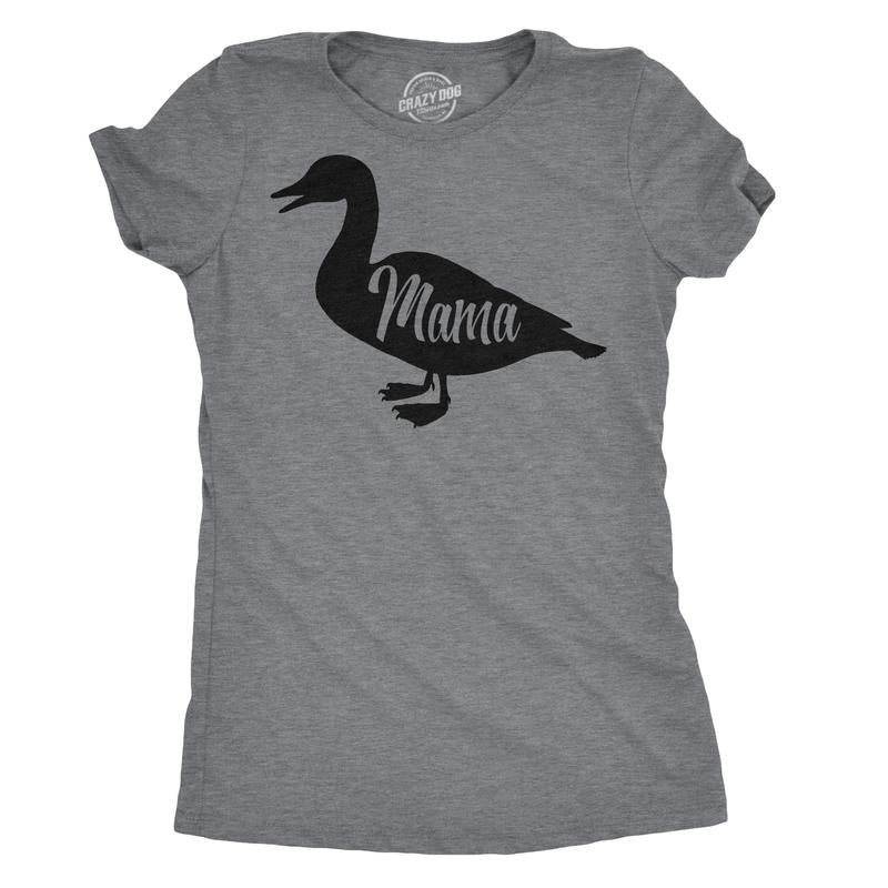 Womens Mama Duck T Shirt Cute Bird mom gift for Pet Owner or Lover Funny Womens T Shirts Cute Slimming Top Comfortable Soft Womenswear Women's Novelty Tees Dark Grey