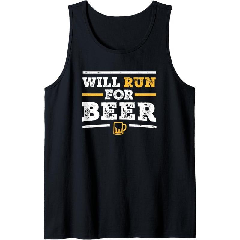 Womens Mens Will Run For Beer Shirt Funny Runner Beer Lover Tank Top