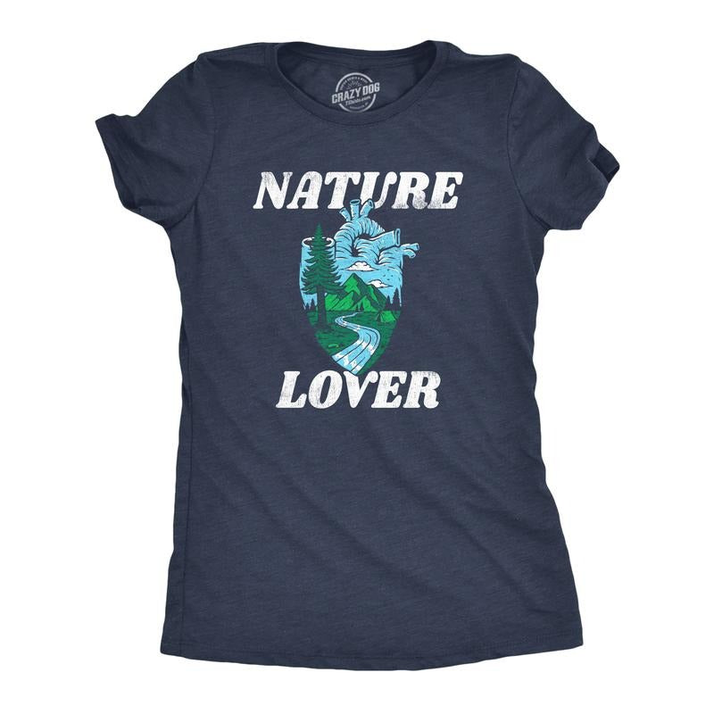 Womens Nature Lover T Shirt Funny Cool Outdoors Hiking Camping Heart Tee For Ladies Funny Womens T Shirts Cute Slimming Tees with Plus Sizes Funny Camping T Shirt Women's Novelty T Shirts Navy -