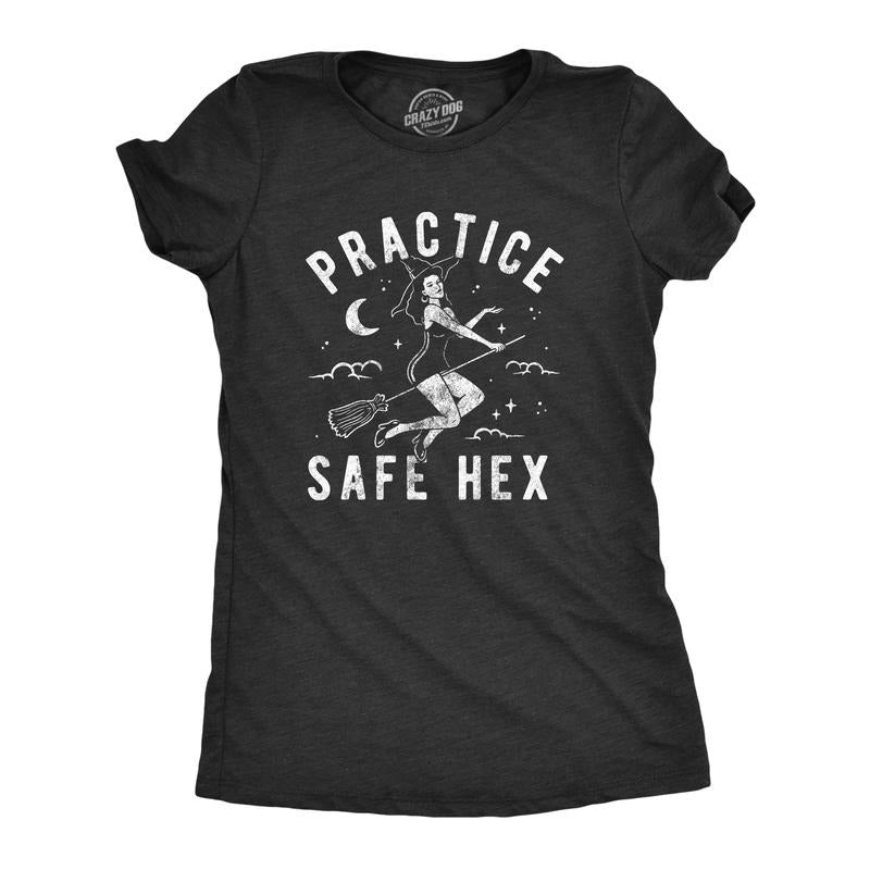 Womens Practice Safe Hex T Shirt Funny Halloween Witch Safe Sex Sarcastic Graphic Tee Funny Womens T Shirts Cute Vintage Fashion Black