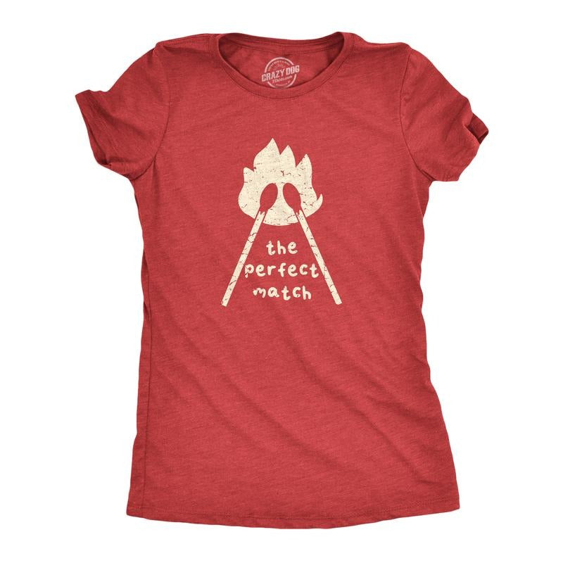 Womens The Perfect Match T Shirt Funny Valentines Day T Shirts for Women Funny Womens T Shirts Cute Slimming Top Comfortable Soft Womenswear Love Tops for Women Funny Sarcastic Top Women's Novelty Red -