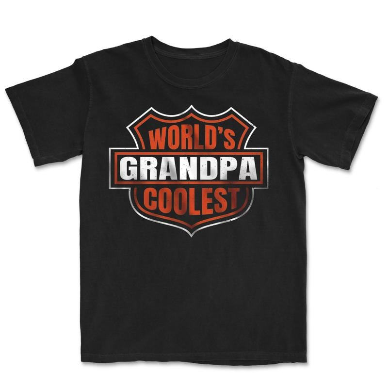 World's Coolest Grandpa Shirt, New Grandpa Announcement Tee Motorcycle Grandpa Gift Funny Father's Day & Christmas Gift for Cool Grandpa