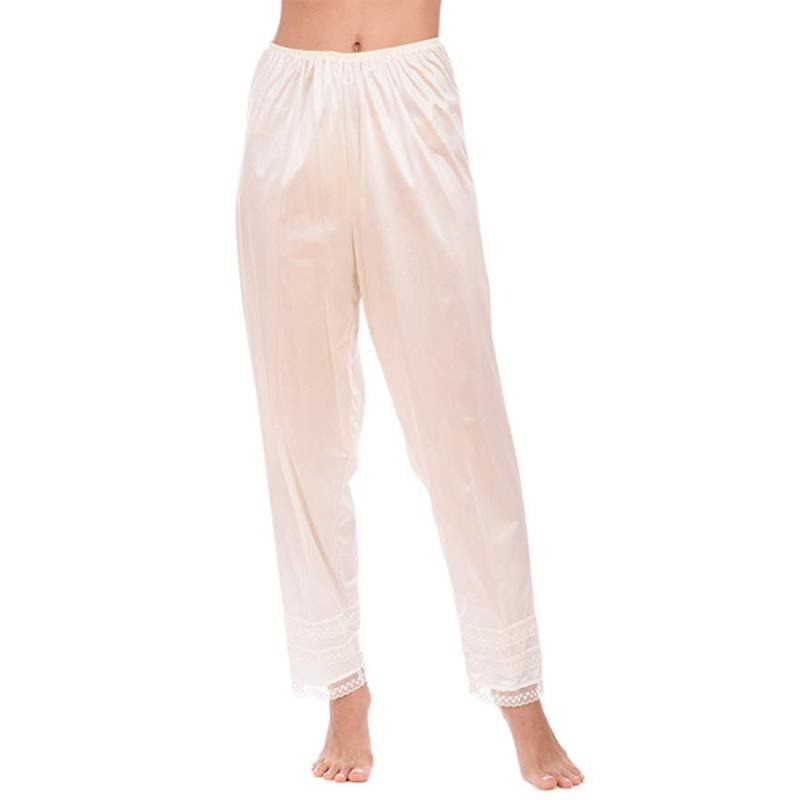 Female Pyjama Trousers, Solid Color Lace Trim High Elastic Waist Long Pants Nightwear for Women, S/M/L/XL/XXL Loungewear Pajamas