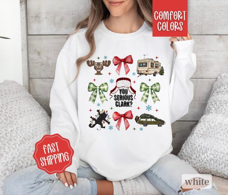 You Serious Clark Comfort Colors Sweatshirt, Funny Christmas Sweater Womenswear, Holiday Crewneck
