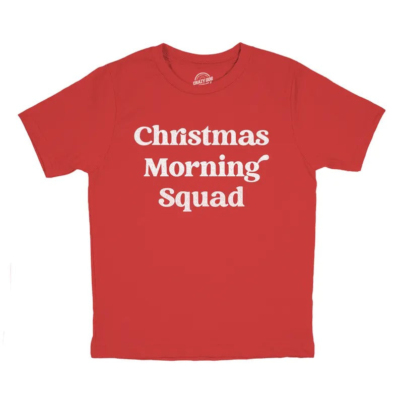 Youth Christmas Morning Squad T Shirt Funny Xmas Party Family Novelty Graphic Tee For Kids Funny T Shirts Christmas Tops for Kids Novelty Tees for Kids Red
