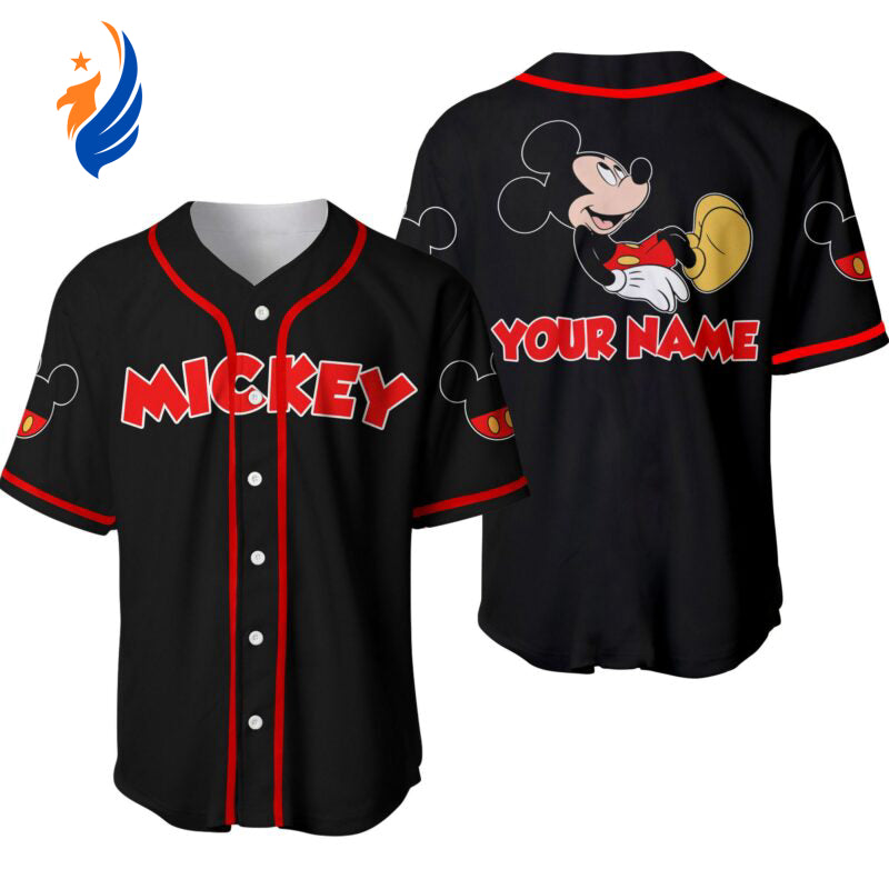Custom Black Mickey Disney Baseball Jersey - Personalized Design for Disney Fans - Bafud