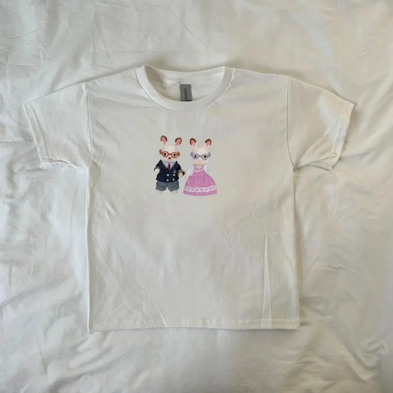calico critters Baby Tee, ahs style, vintage fashion, retro, 90s style baby tee, streetwear, coquette, childhood nostalgic, 2000s vibe, y2k