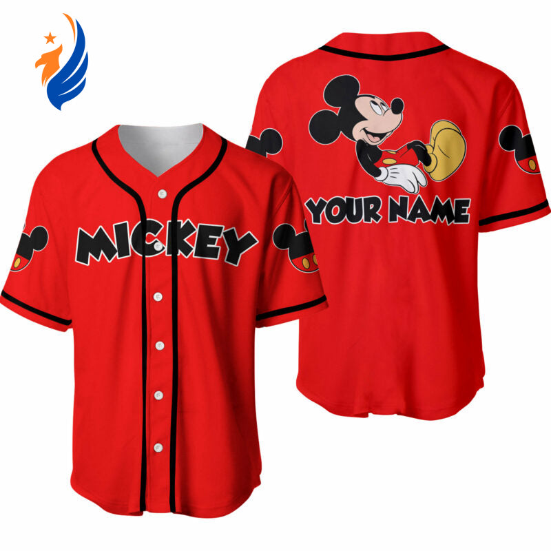 Custom Mickey Mouse Black Red Disney Baseball Jersey – Personalized Chilling Design - Bafud