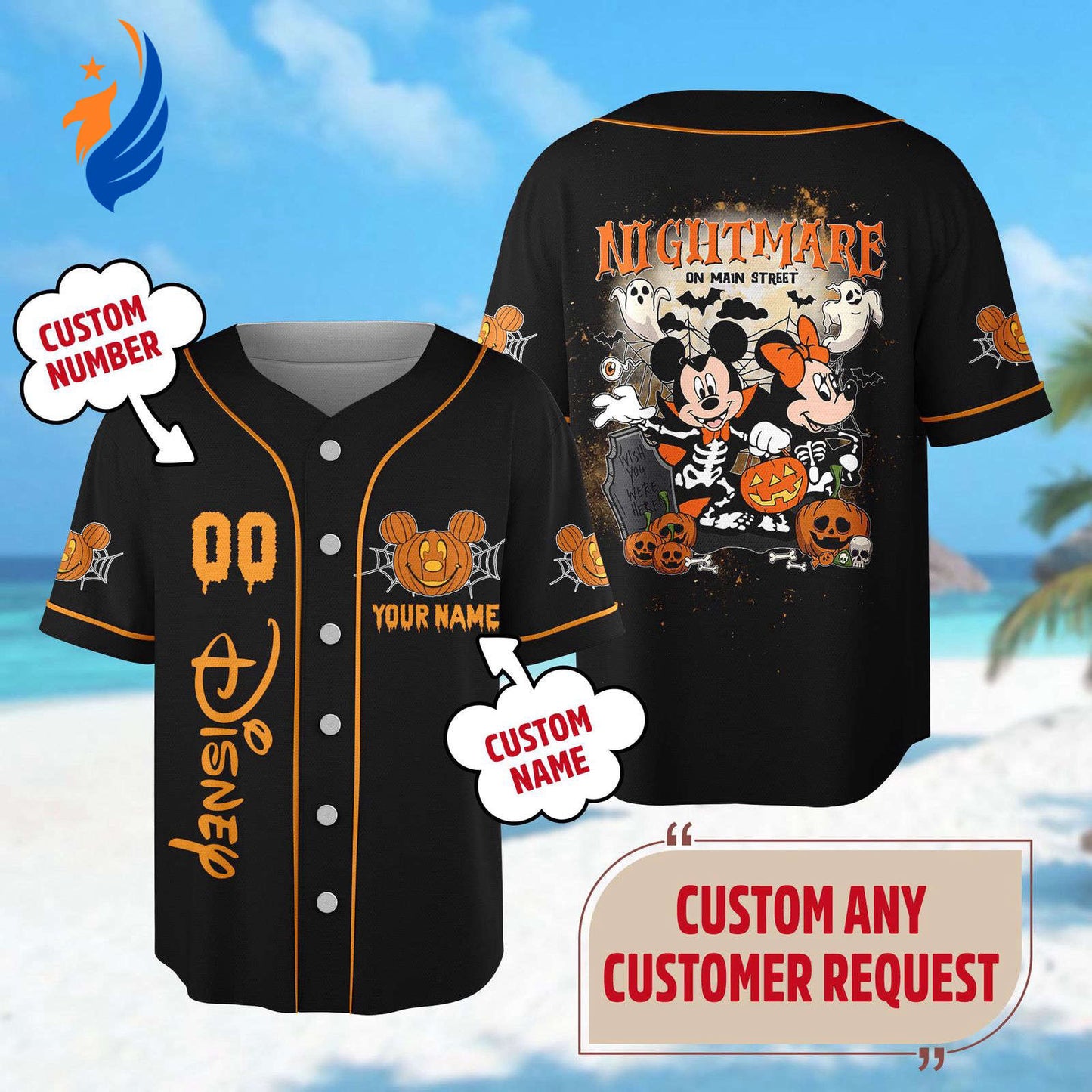 Custom Mickey Mouse Halloween Baseball Jersey - Minnie Mouse Team Shirt for Nightmare Halloween Party & Trick or Treat Magic Kingdom Gift - Bafud